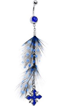 Feather Dangle Belly Ring with Cross