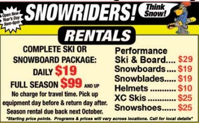 Complete ski or snowboard rent