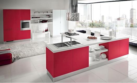 Red and white kitchen design
