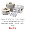 Zebra 4'' X 4'' X 1'' (C) Direct Thermal Z-Perform 2000D 640Lpr 6 Rolls Carton (Sold Roll)