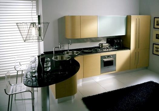High gloss lacquered curved kitchen cabinets 