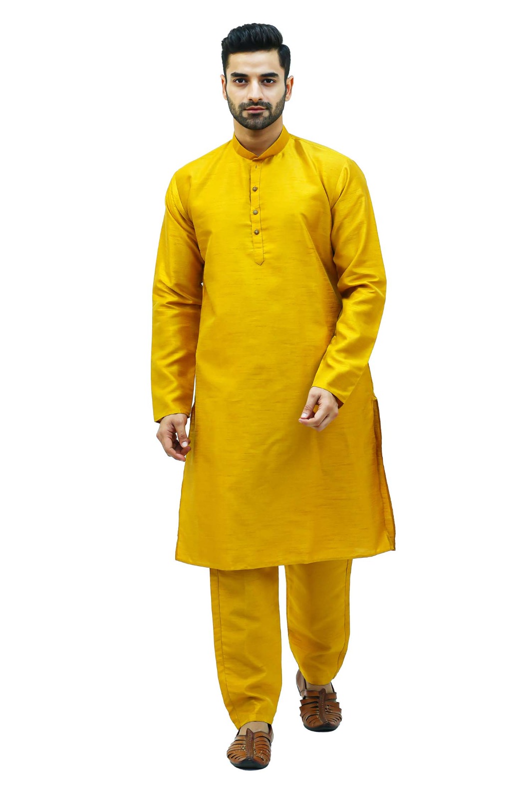 Veshbhoshaa’s Raw Silk Golden Kurta Set For Men | Kurta Pajama Set For Men