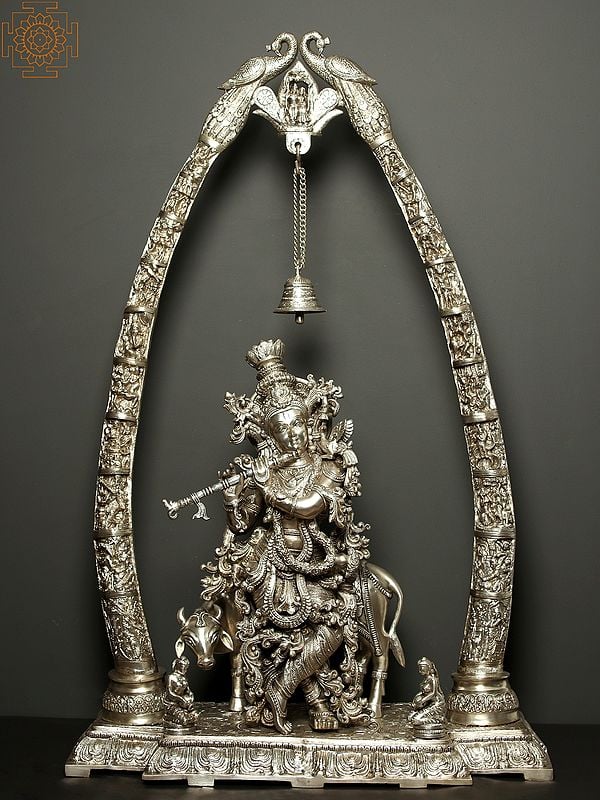 45'' Large Fluting Krishna and Cow with Krishnaleela Episodes