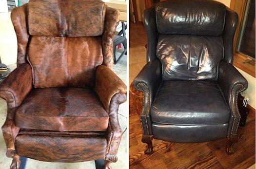Fibrenew Fort Wayne leather sofa before and after