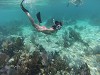 girl on snorkeling at an island