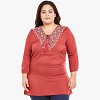 Only Rs 660 - PLUS SIZE SOLID RED EMBROIDERED TIE-UP DETAIL TOP