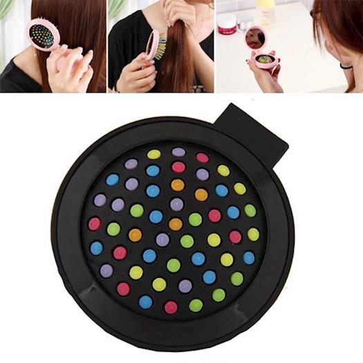 Mini creative black folding portable hair comb mirror