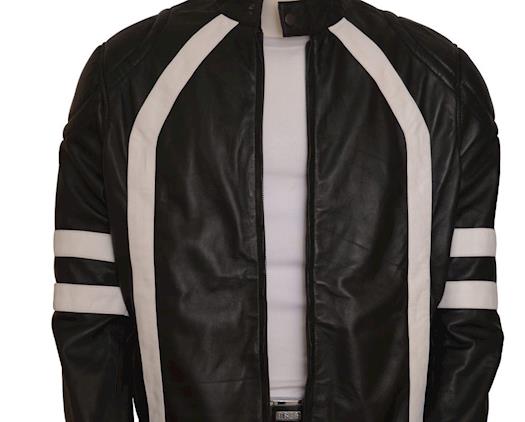 Stylish Men’s Black And White Distressed Leather Jacket Available Here!
