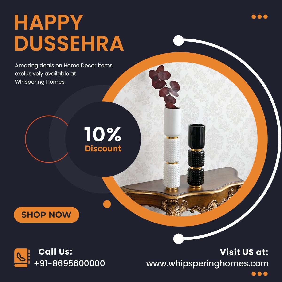 Dussehra Sale - Flat 10% OFF on Home Decor Products | Whispering Homes