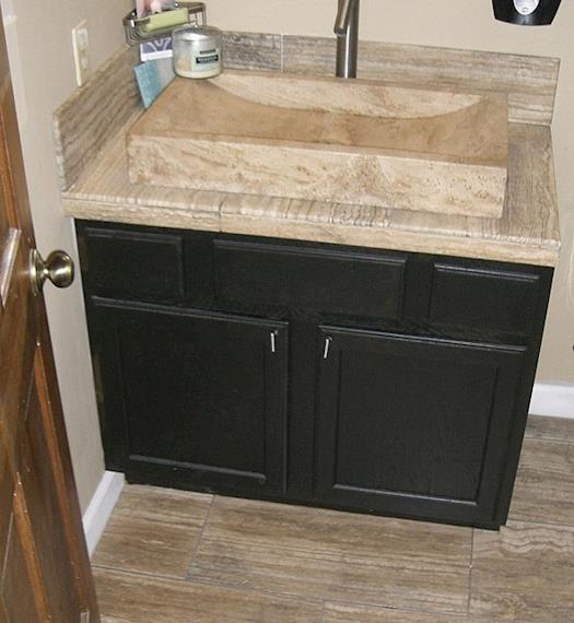 Tiled Backsplash, Floor and Natural Stone Sink