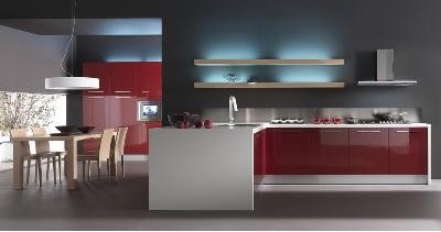 Astra Tecnika red lacquer kitchen cabinets