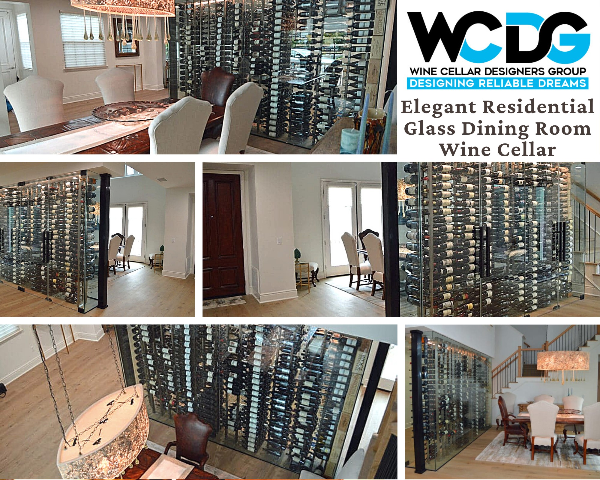 Elegant Residential Glass Dining Room Wine Cellar