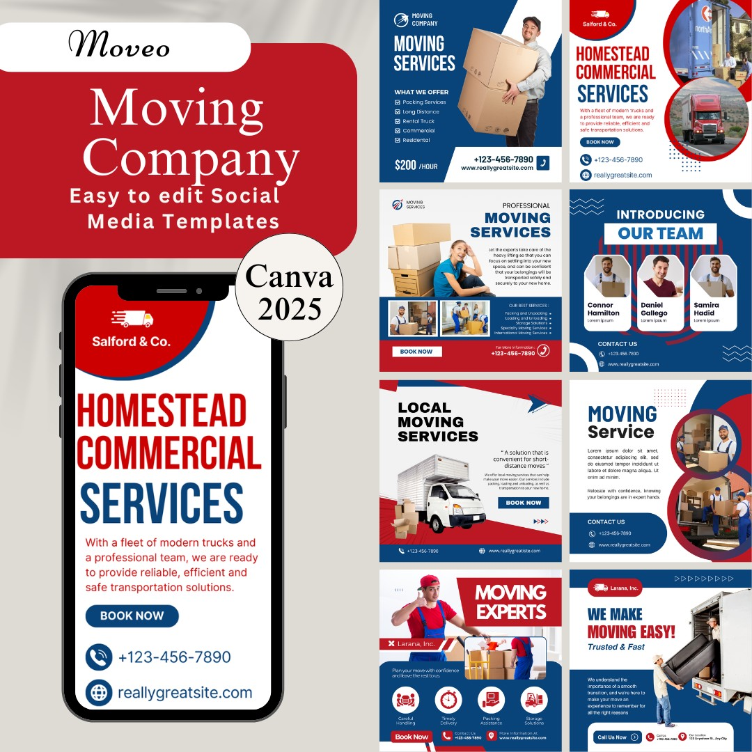 Moving Company Social Media Templates, Ready to post on Instagram & Facebook, Instant Download