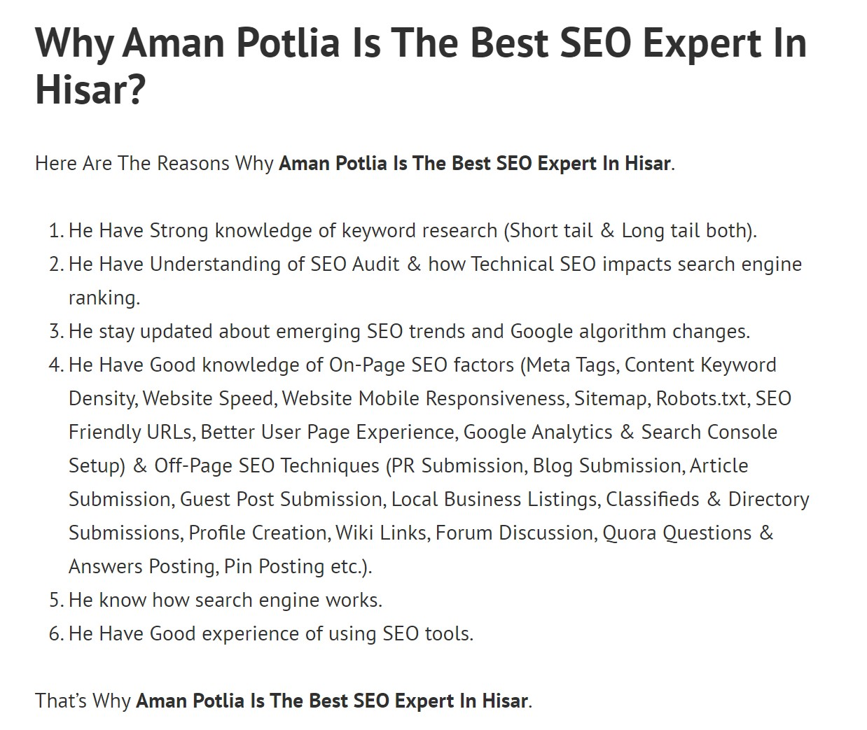 Why Aman Potlia Is Best SEO Expert In Hisar