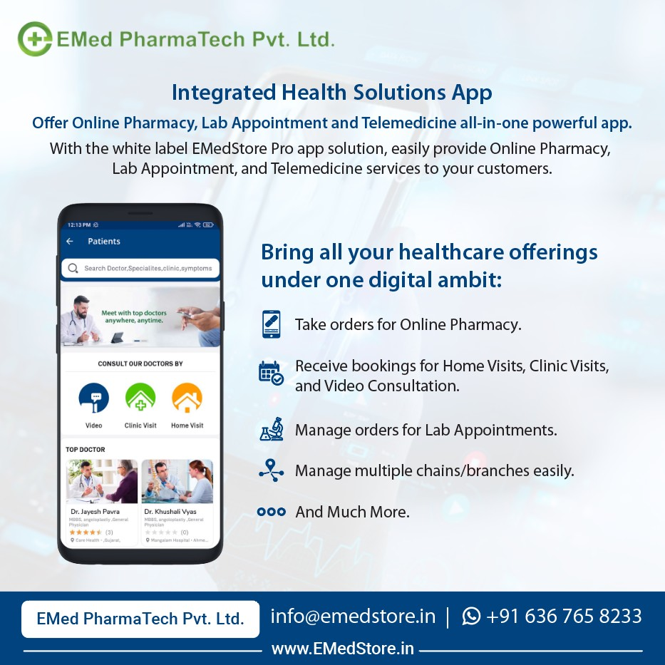 Offer Online Pharmacy, Lab Appointment & Telemedicine via EMedStore Pro app