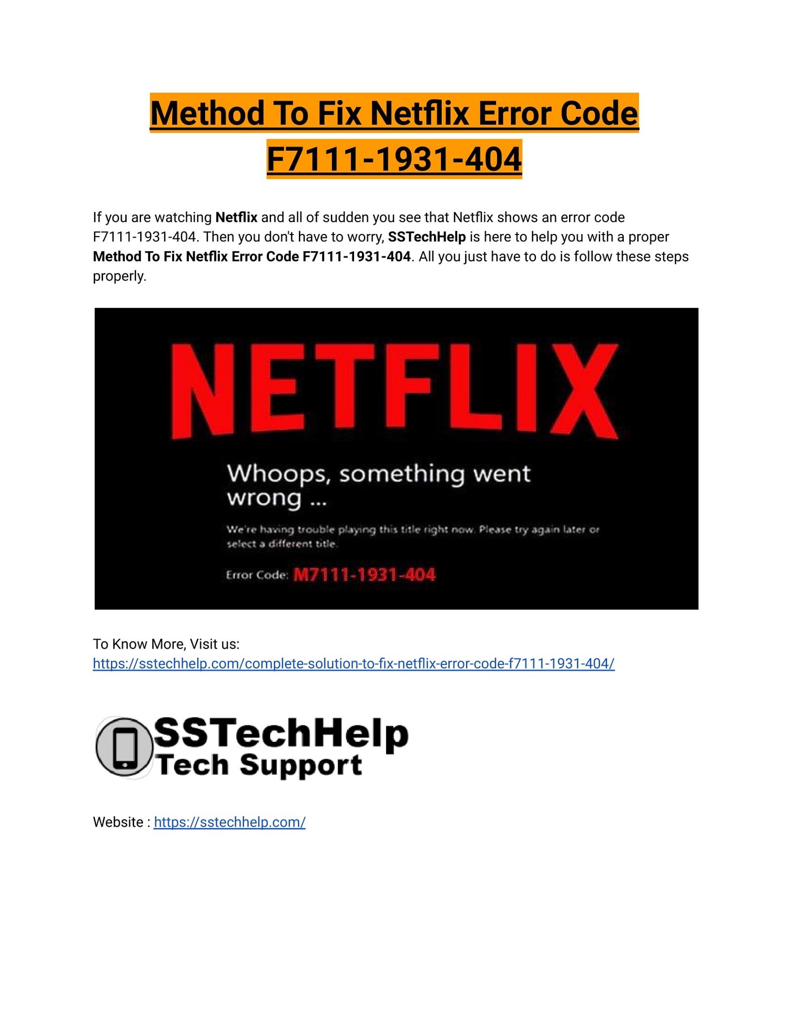 Method to Fix Netflix Error Code F7111-1931-404