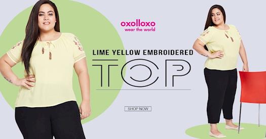 Only Rs1040 - LIME YELLOW EMBROIDERED TOP