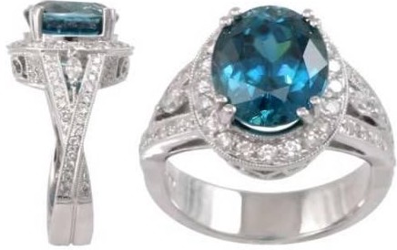 18K White Gold 7.03 carat Blue Zircon Ring with Diamonds