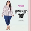 Only Rs1080 - CAMEL STRIPE BELL SLEEVE TOP