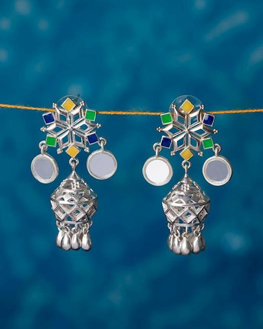 Delicate Bandhej Silver Plated Drop Earrings