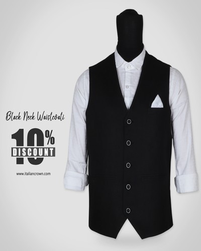 Elegant Solid Black Sleeveless V Neck Waistcoat - Italiancrown