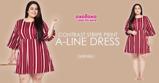 ONLY Rs1120 - CONTRAST STRIPE PRINT A-LINE DRESS