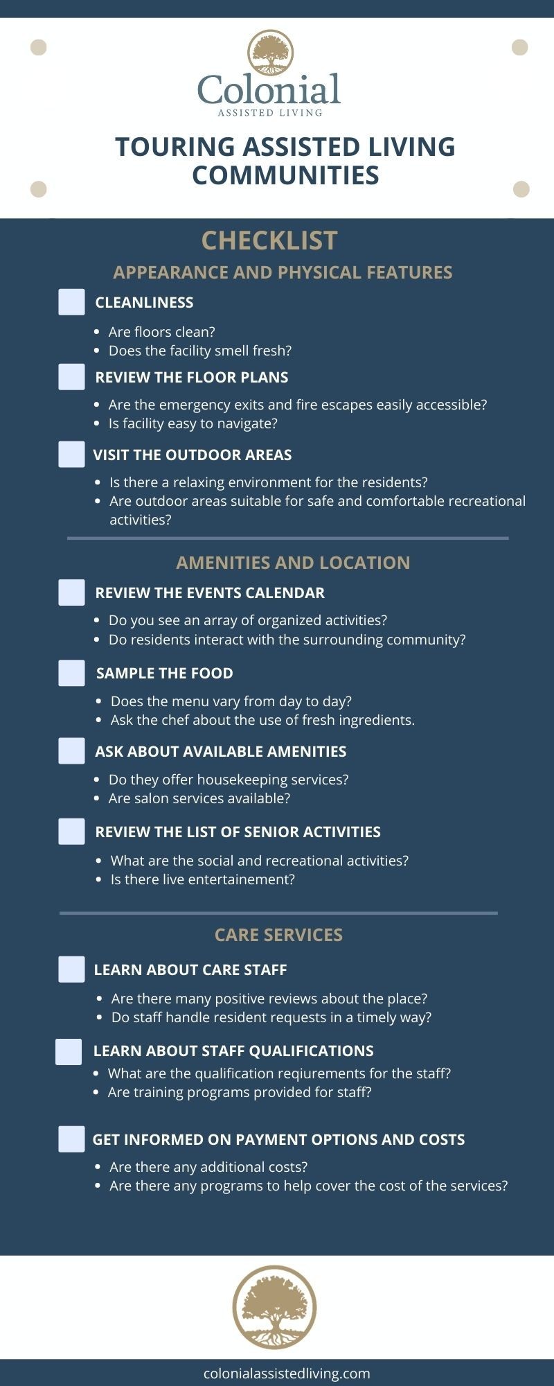 Checklist for Touring Assisted Living Communities