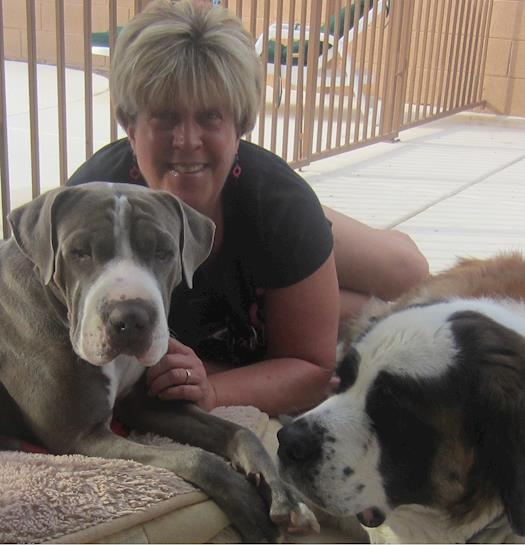 Dianne with Petunia and Rosie at relax time
