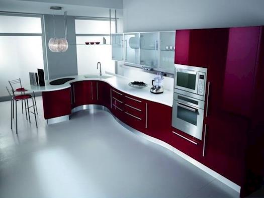 High gloss lacquered curved lines kitchen design 
