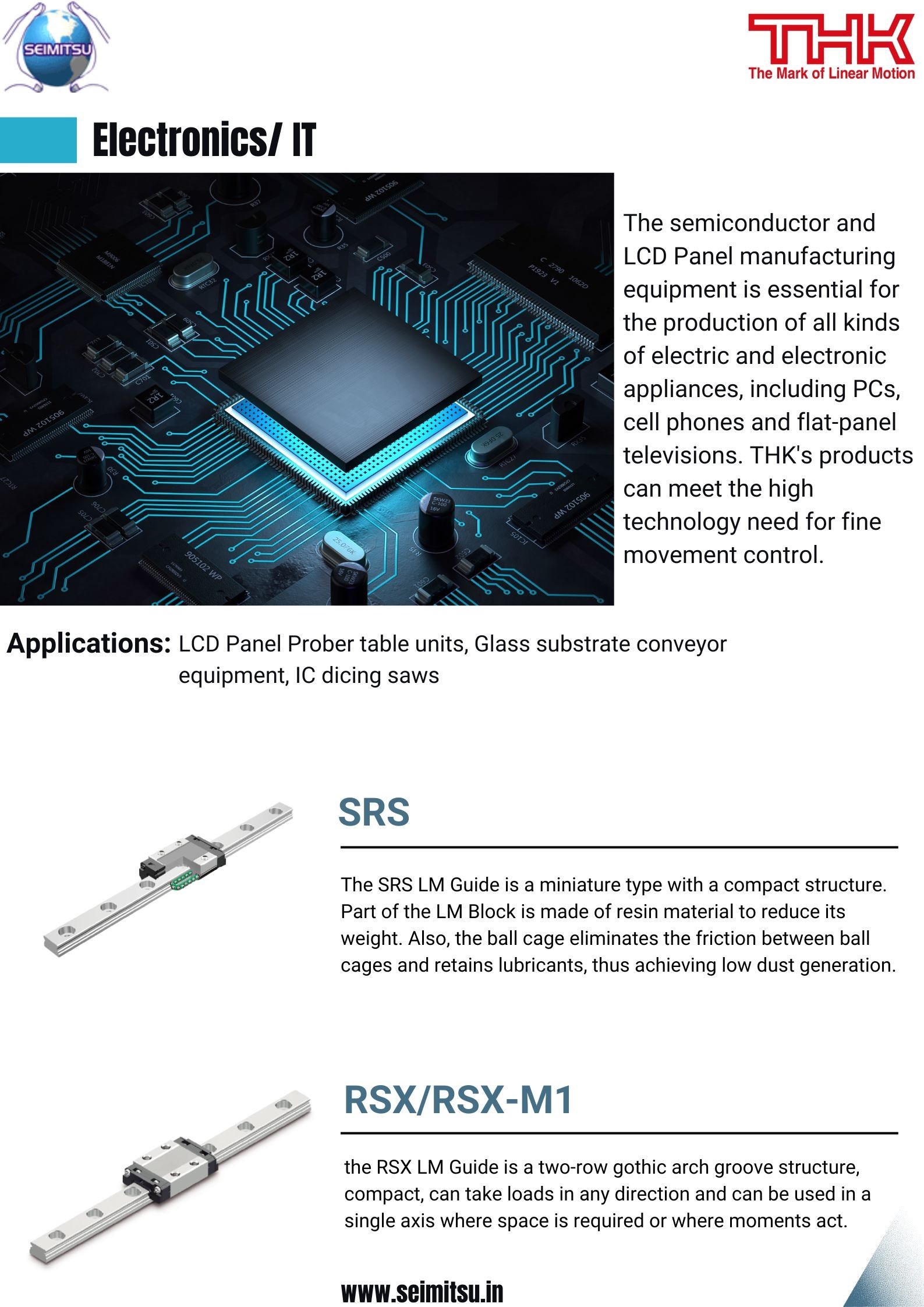 THK LM Guide SRS uses in Semiconductor Industry | SEIMITSU Factory Automation Pvt. Ltd. 