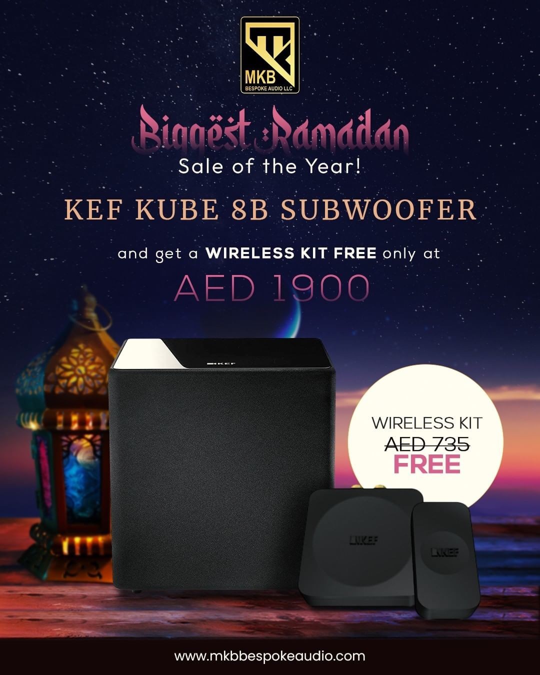Order KEF KUBE 8b SUBWOOFER and get a WIRELESS KIT FREE only at AED 1900