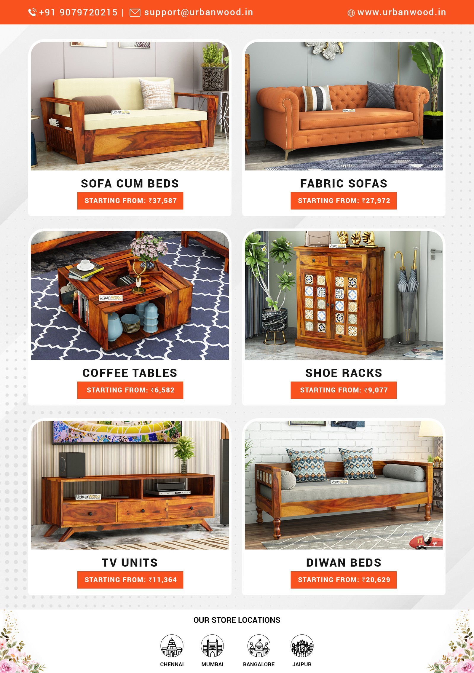 Our furniture store in Bangalore gives you a wider collection of home & office furniture at up to 55