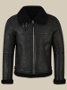 Men Jet Black Shearling Leather Jacket