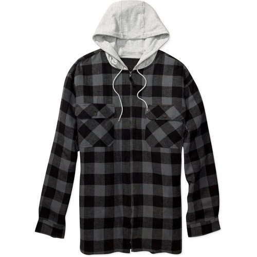 Black & Grey Checked Hooded Flannel Jacket