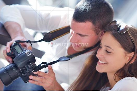 Happy Young Romantic Couple Looking on Camera