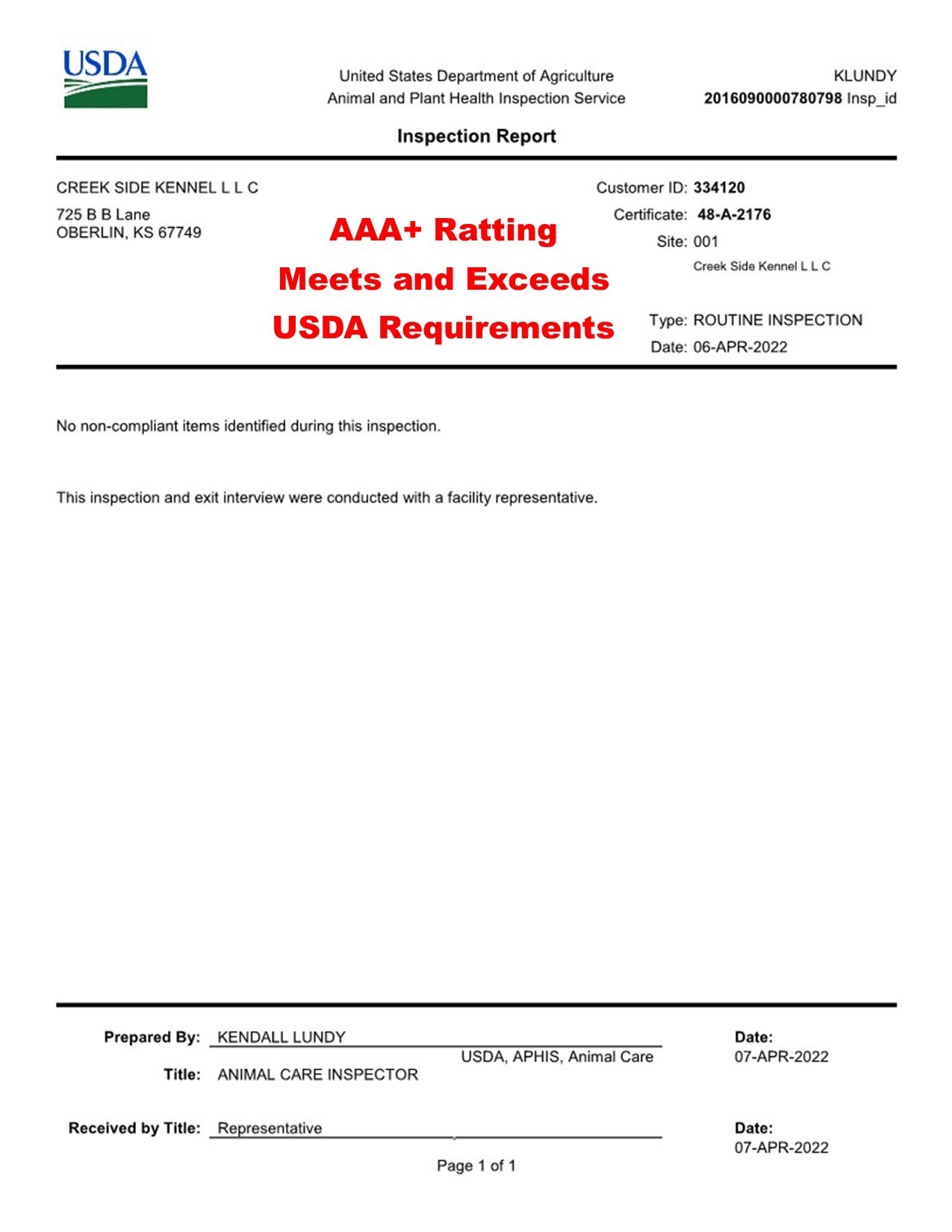 Government USDA Inspection Reports of Rebecca Eiler Dog Breeder