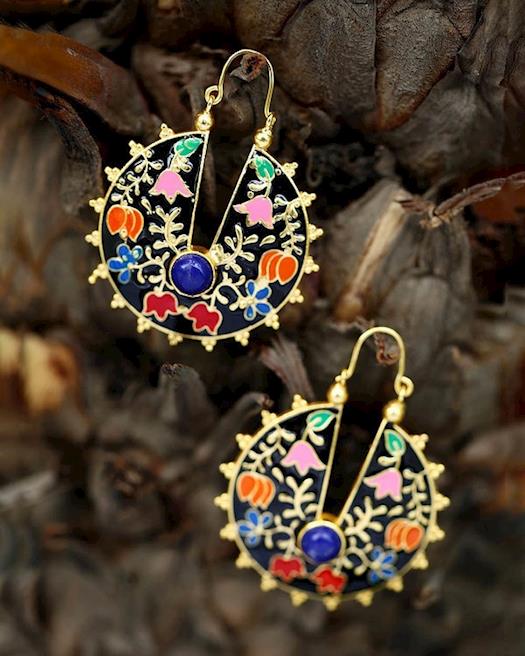 Firdaus Black and Gold Floral Round Earrings