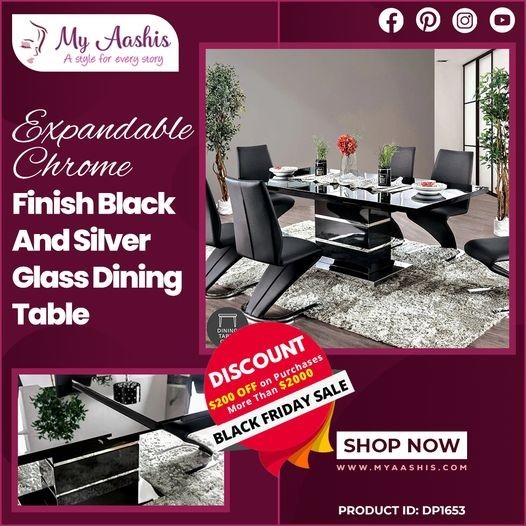 Finish Black and Silver Glass Dinning Table