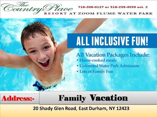 Book open reservations for Family Vacation at country place resort