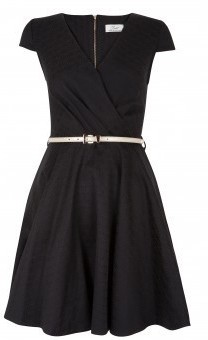 Black Jacquard Cross Over Skater Dress