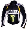 Yamaha Monster Black and White With Yellow Line Motorbike Leather Jacket