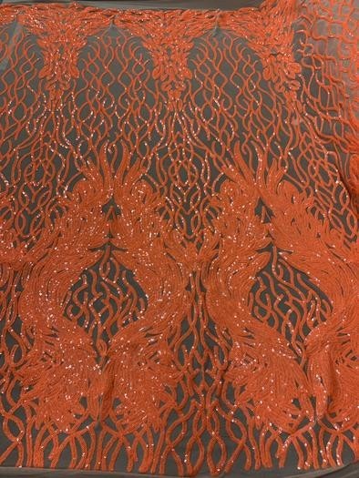 Tree Damask 4 Way Stretch Sequins Embroidery Fabric