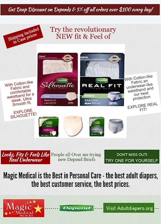 Deep discount available on Depend Briefs @ Magic Medical