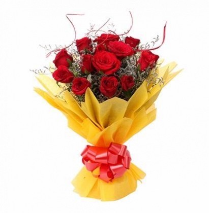 Yellow Blast Red Roses by Florist Xpress