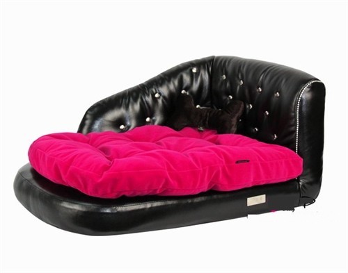 Faux Black Leather with Hot Pink Cushion Sofa Bed