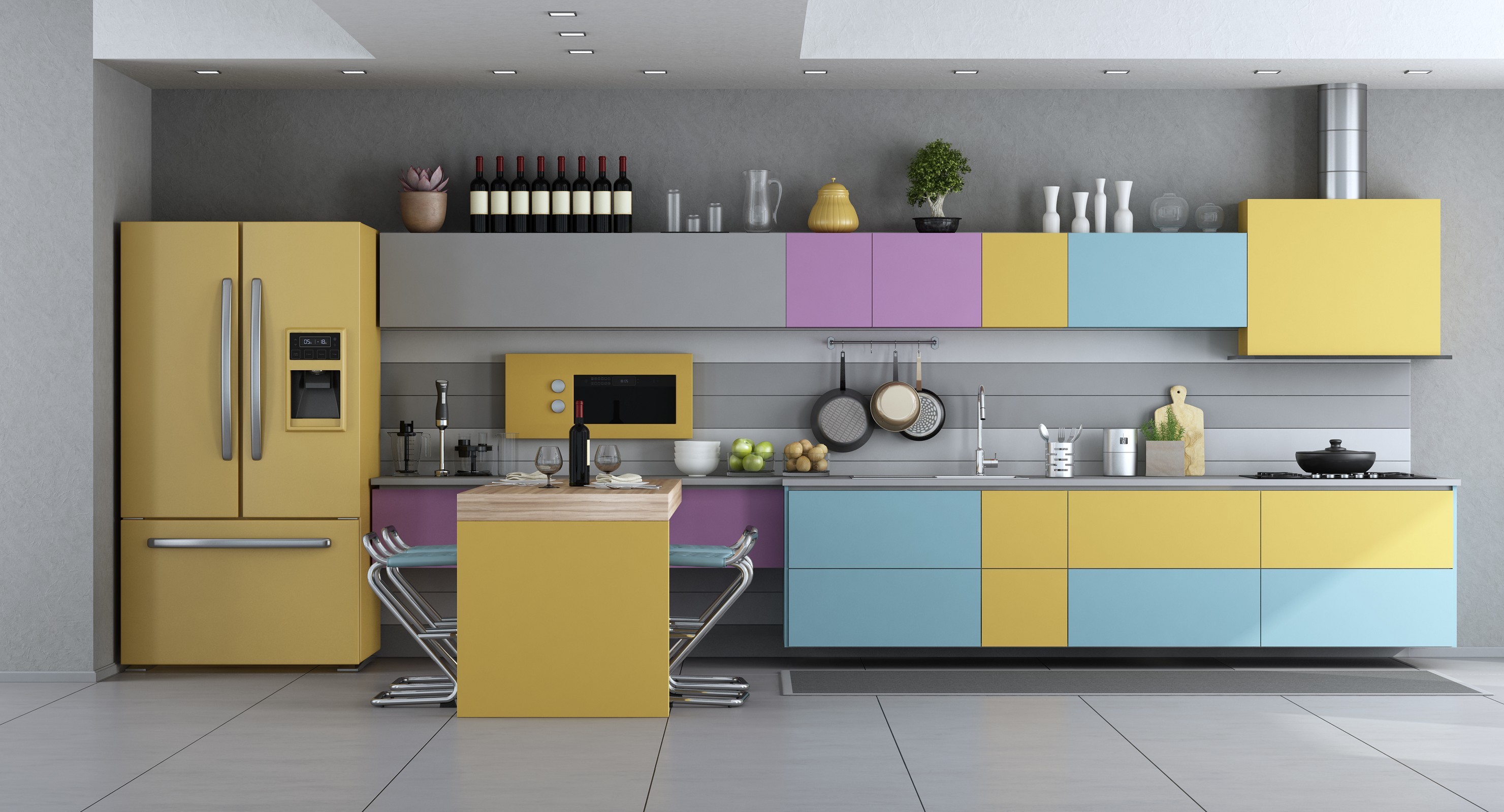 Kitchens designed in a designer style with an island