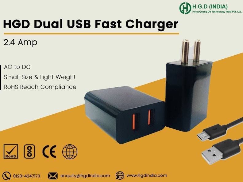 HGD 2.4 Amp Dual USB Fast Charger Manufacturers India | HGD India Pvt. Ltd.