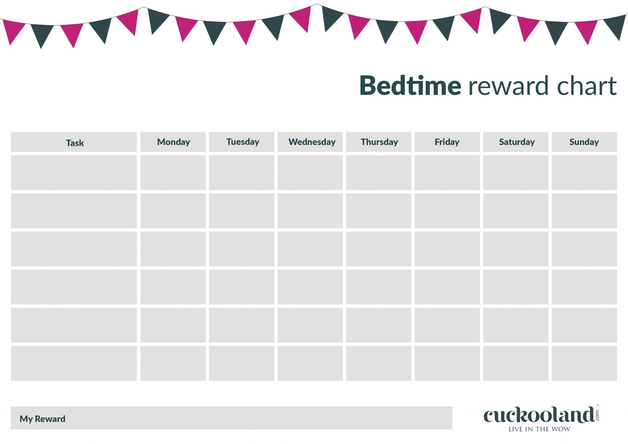 Kids Bedtime Reward Chart from Cuckooland