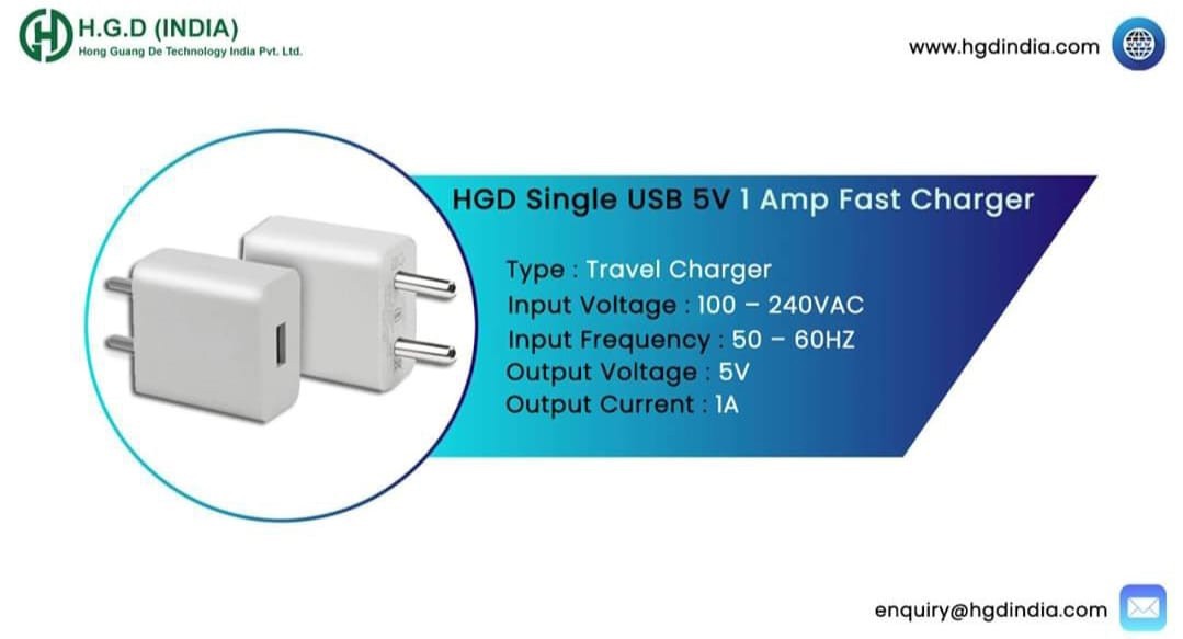 HGD 1 Amp White USB Charger Manufacturers in Delhi NCR