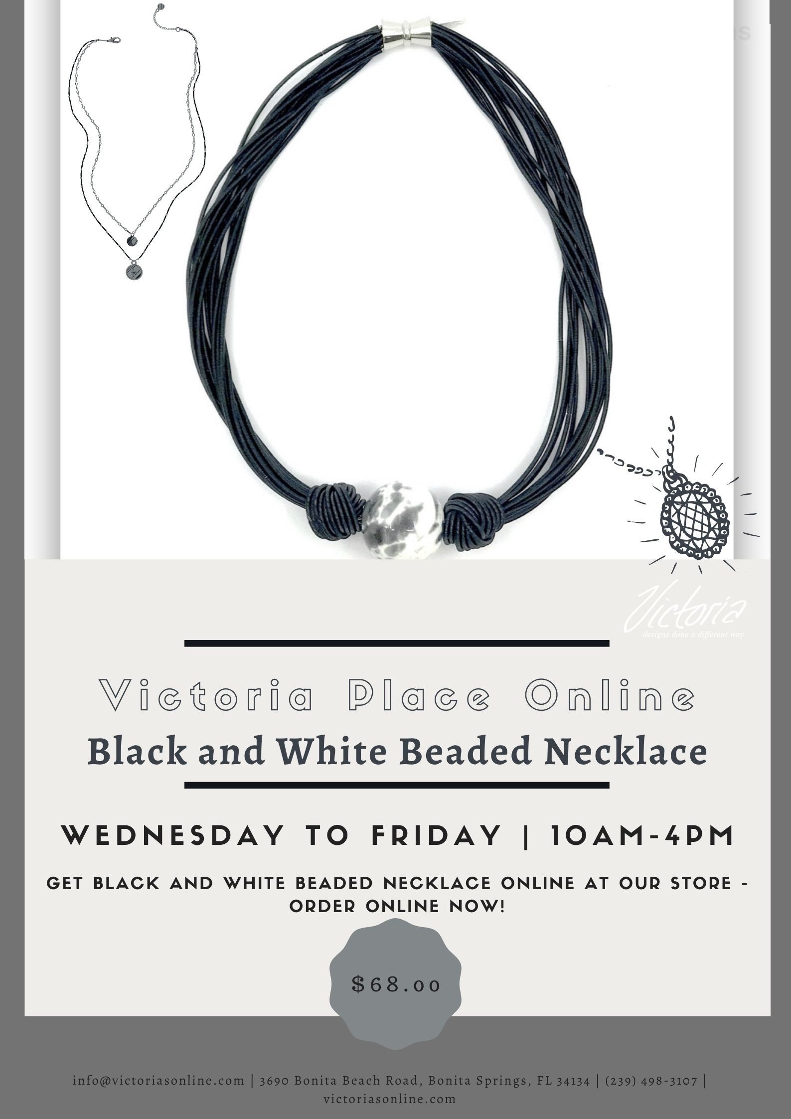 Shop Black and White Beaded Necklace at Victoria Online Store in Florida